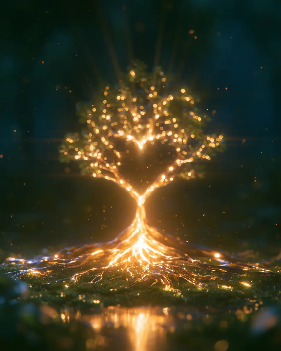 Árvore da vida feita de luz dourada