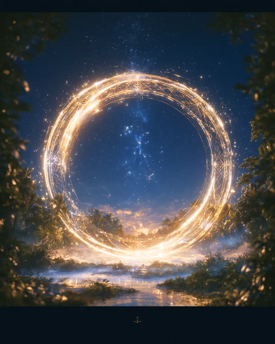 Anel de luz sobre um campo estelar